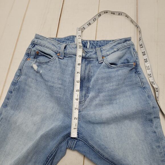 Paige Noella high rise relaxed straight leg jeans light wash ripped knee - Picture 4 of 9